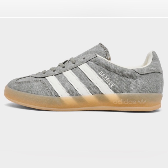 NEW Adidas originals Gazelle indoor canvas casual shoes silver pebble/offwhite 9 - Picture 4 of 15